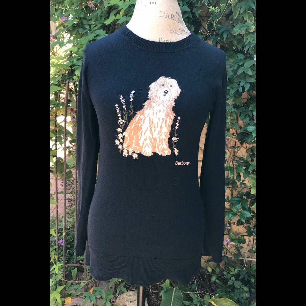 BARBOUR Scarce Shaggy GoldenDoodle Daisies Midnight Navy Cashmere Sweate… - Picture 3 of 8
